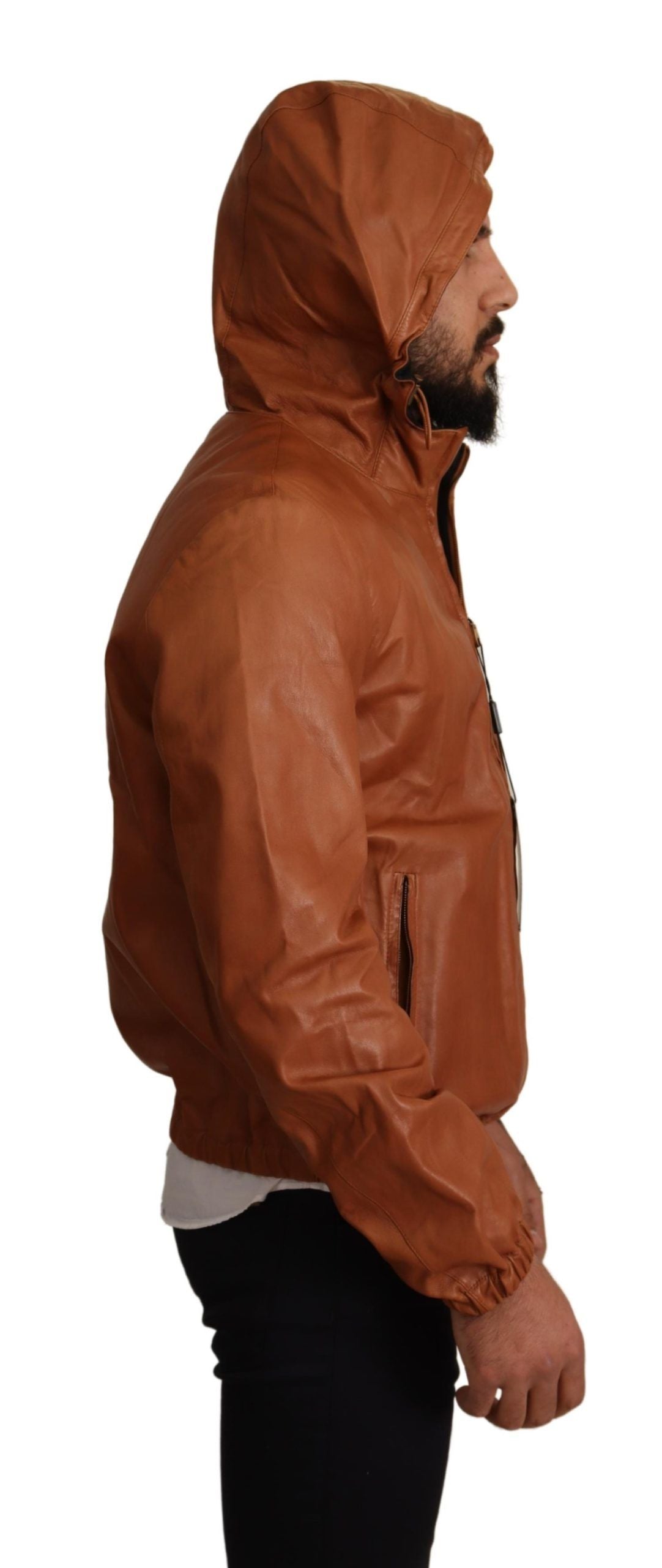 Elegant Brown Leather Bomber Jacket