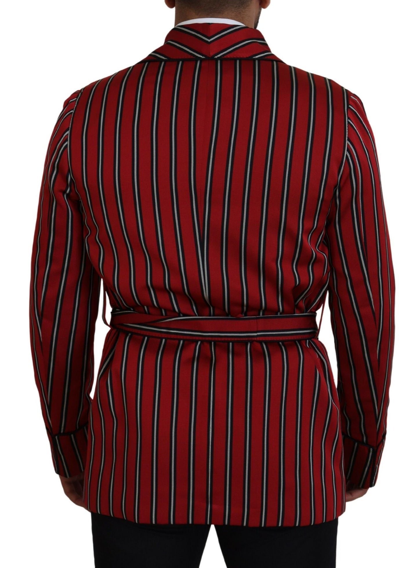 Elegant Red Striped Long Robe Luxury Wear