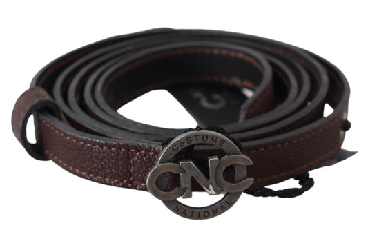 Elegant Brown Leather Belt with Rustic Hardware