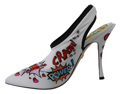 Chic White Multicolor Slingbacks Pumps