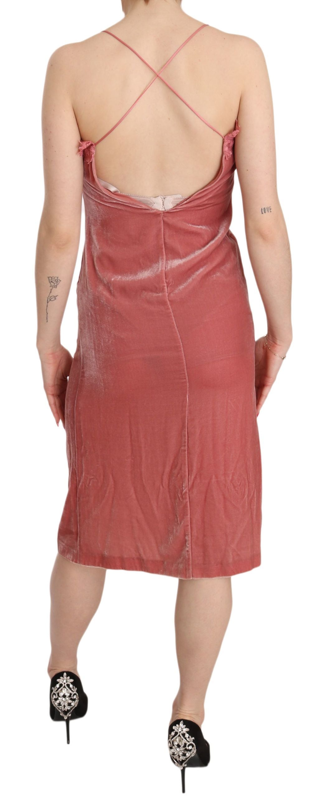 Pink Lace Silk-Blend Midi Dress with Side Slit