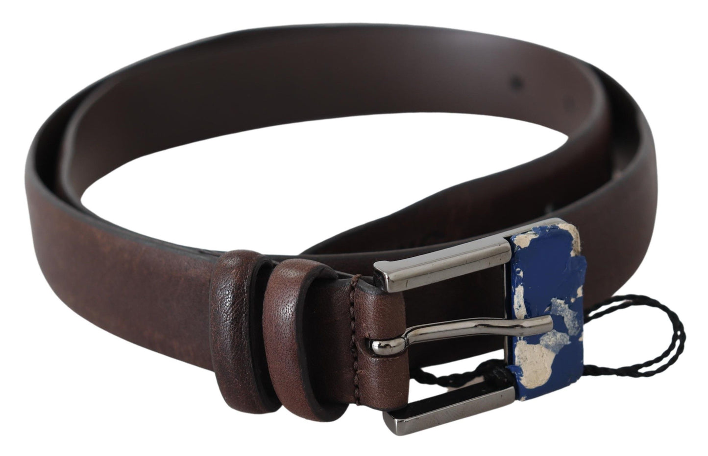 Elegant Brown Leather Classic Belt with Silver-Tone Buckle