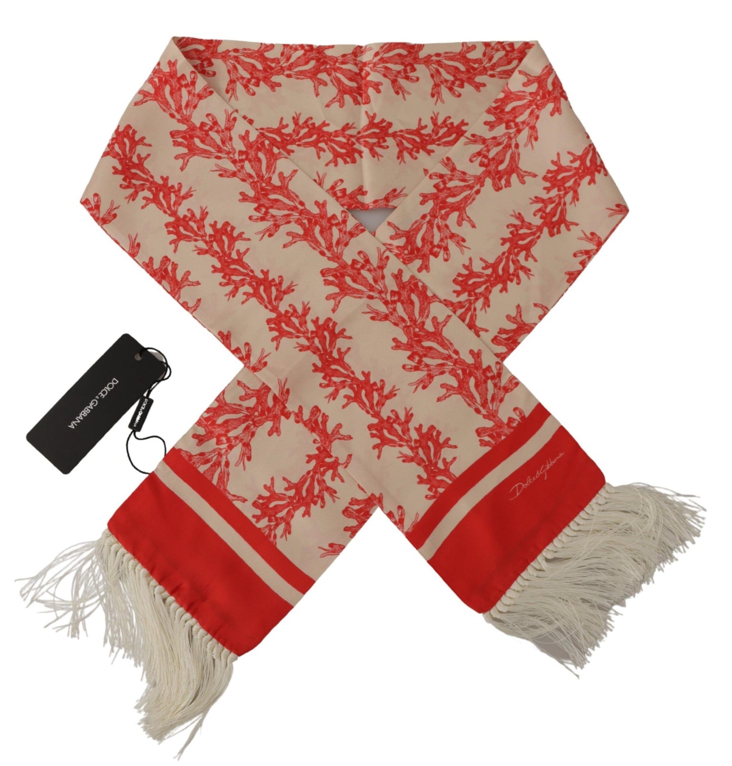 Elegant Silk Men's Scarf Wrap - Red Coral Print