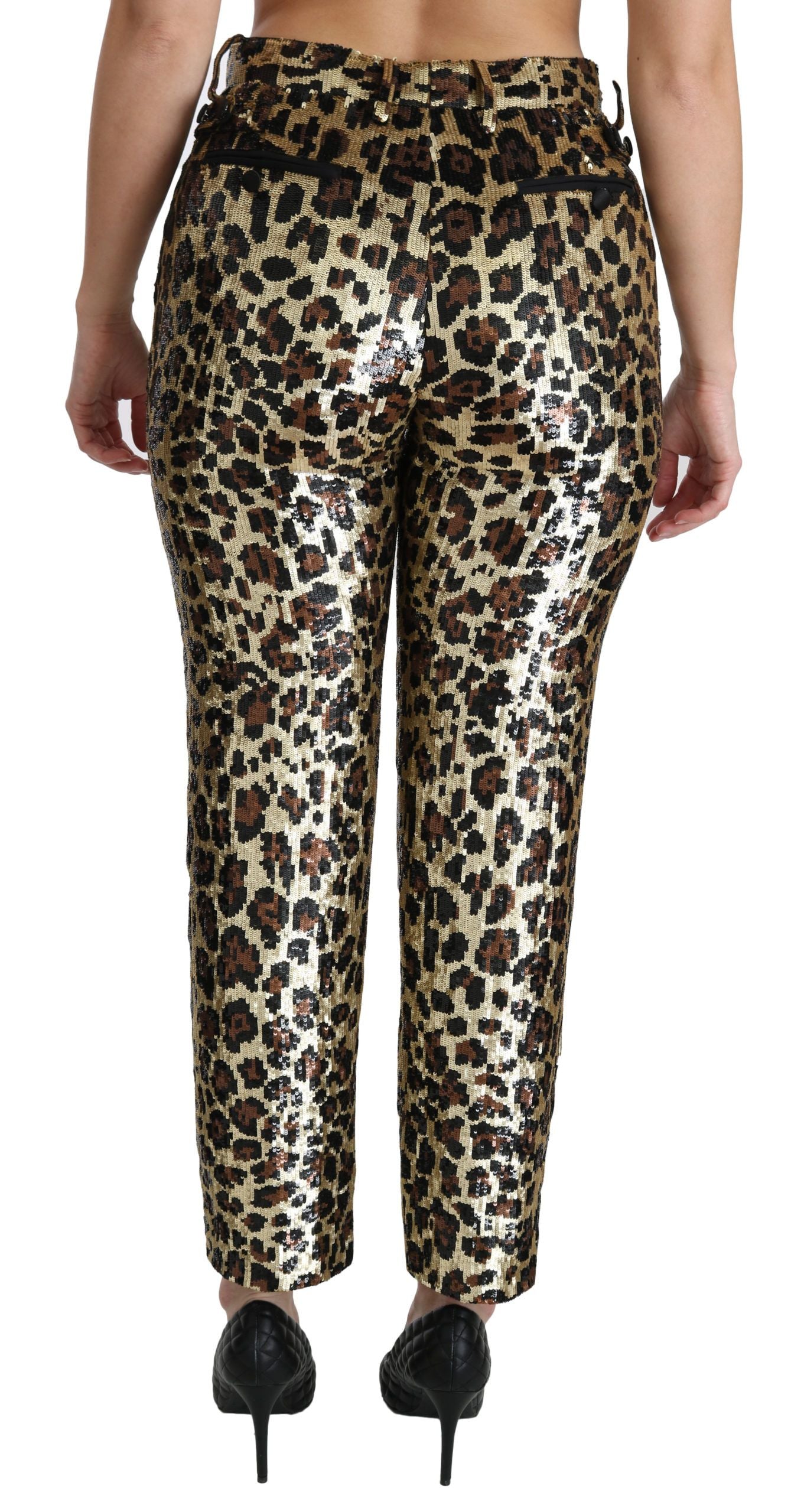 Chic High Waist Leopard Sequin Pants