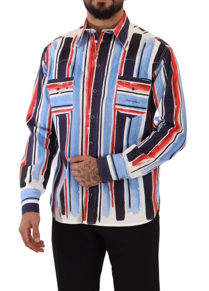 Elegant Striped Cotton Shirt with Pockets