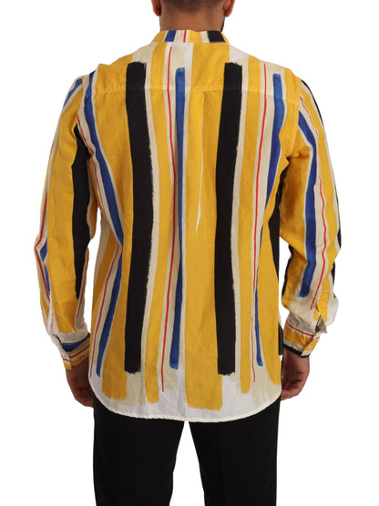 Elegant Yellow Striped Henley Shirt