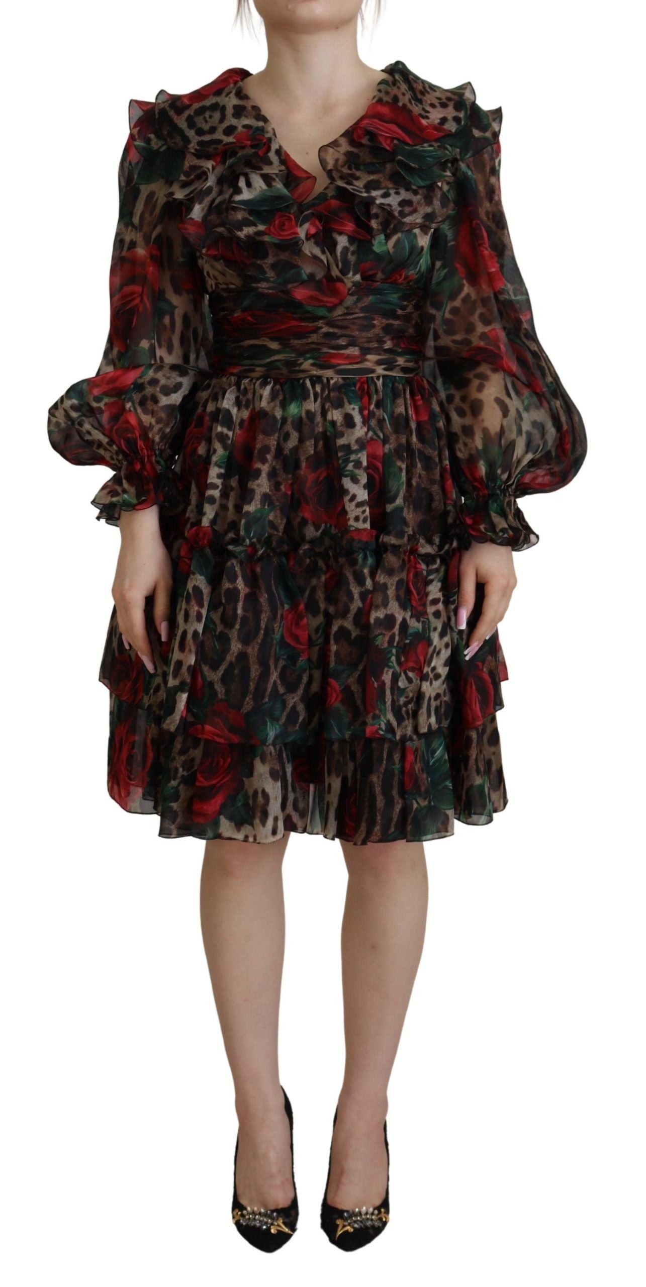 Silk Leopard Print & Red Roses Dress