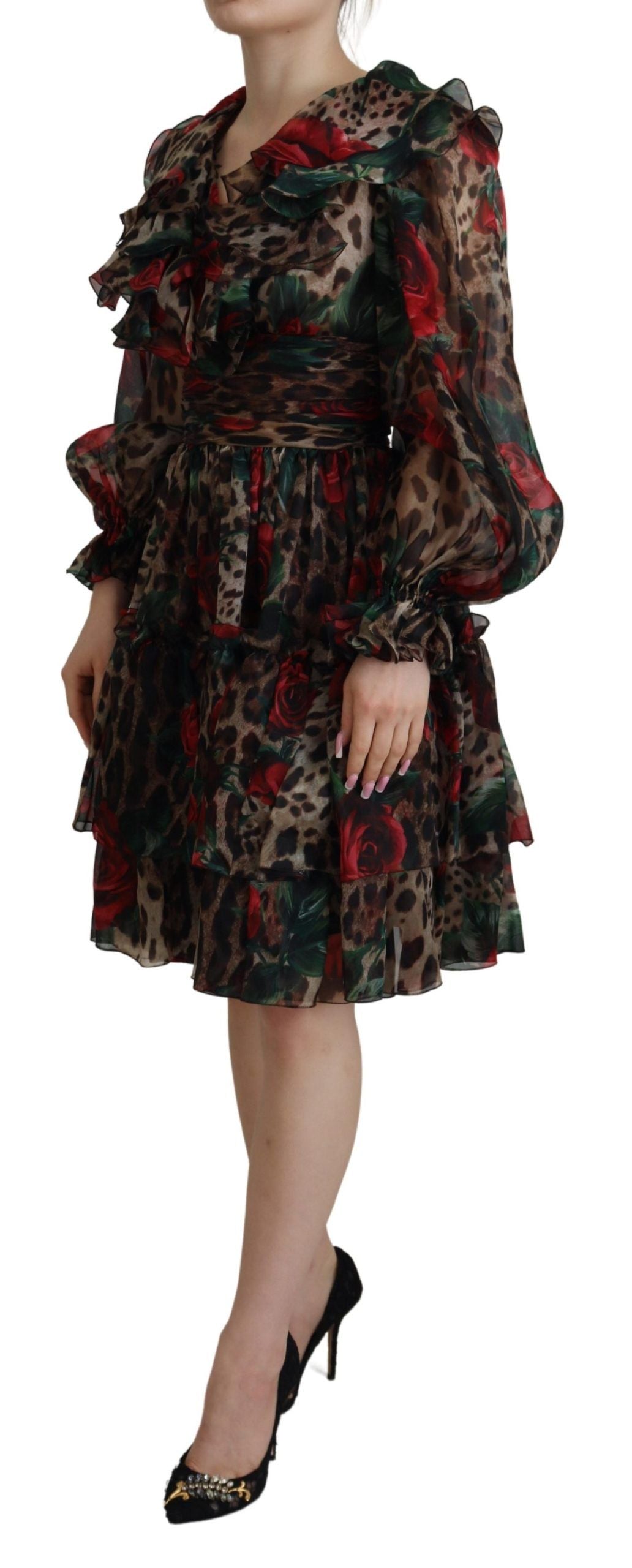 Silk Leopard Print & Red Roses Dress
