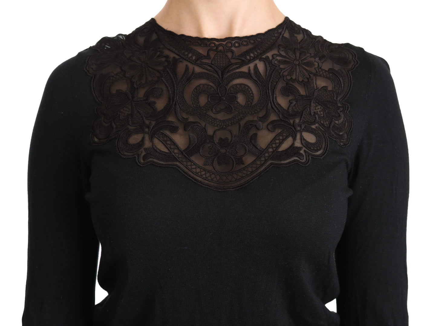 Elegant Silk-Blend Black Lace Blouse
