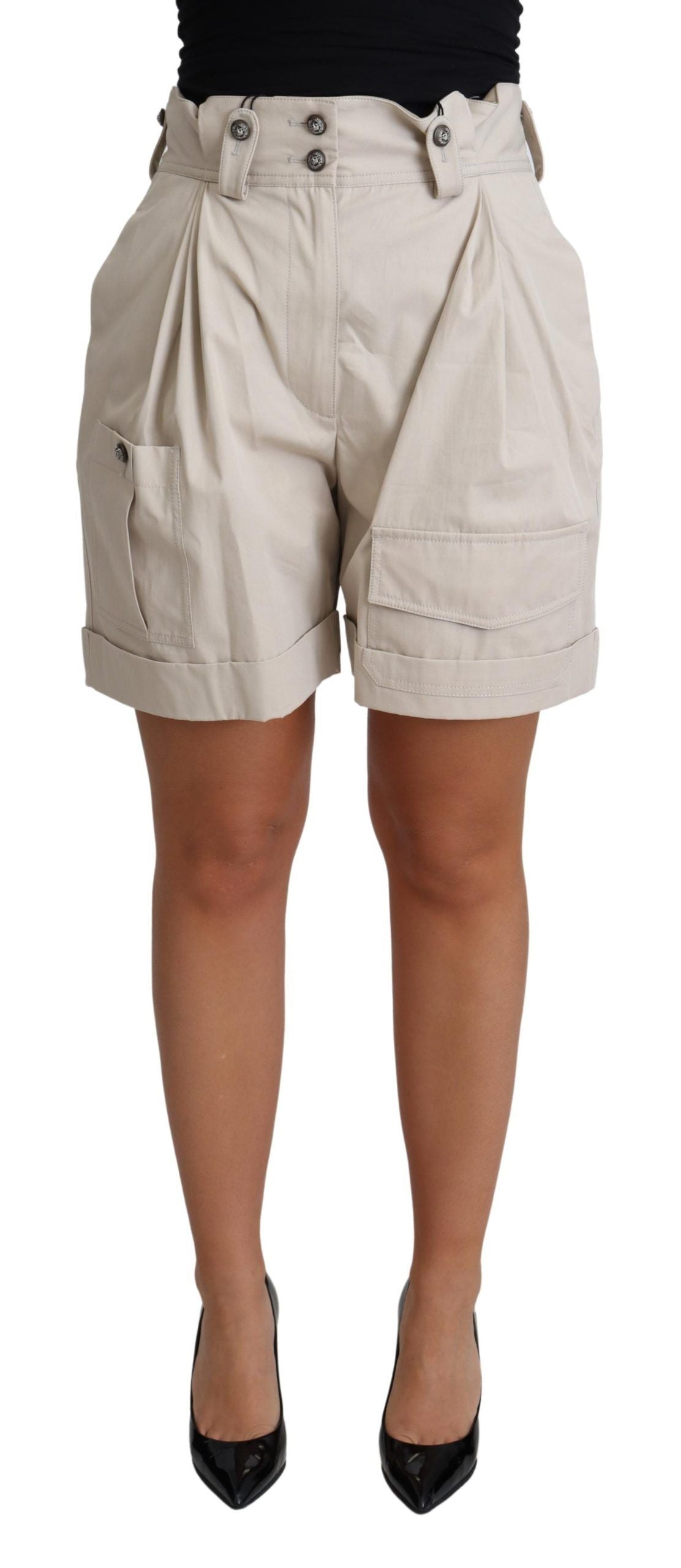 Chic Beige High Waist Pleated Shorts