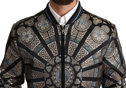 Elegant Jacquard Bomber Jacket in Blue