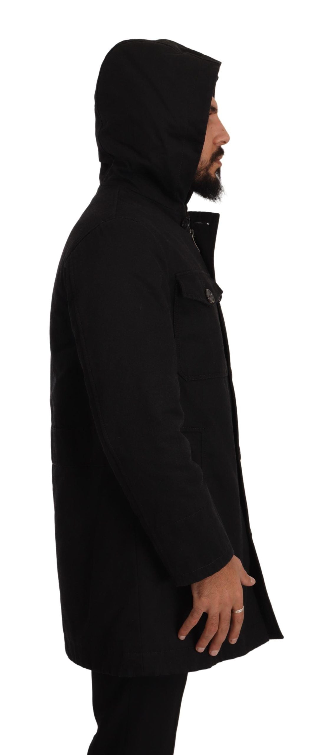 Elegant Black Parka Hooded Jacket