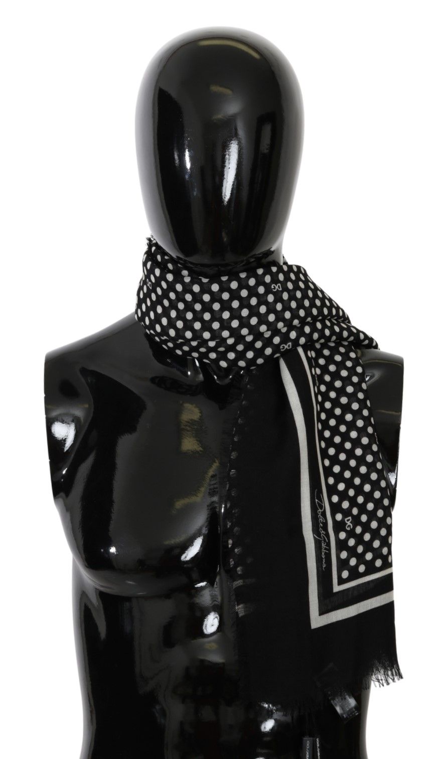 Elegant Black Silk Blend Polka Dotted Men's Scarf