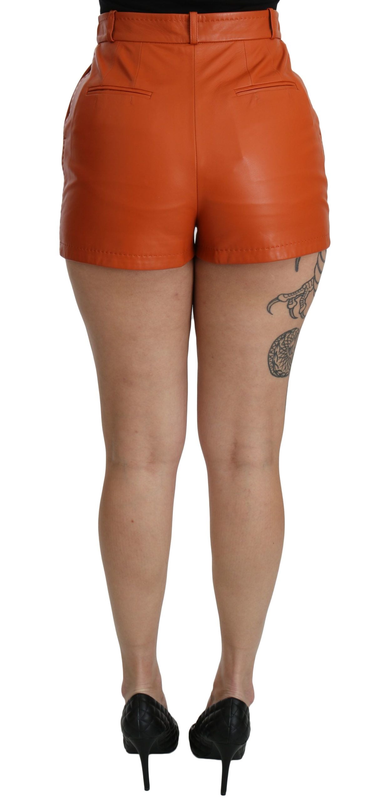 Chic Orange Leather High Waist Hot Pants