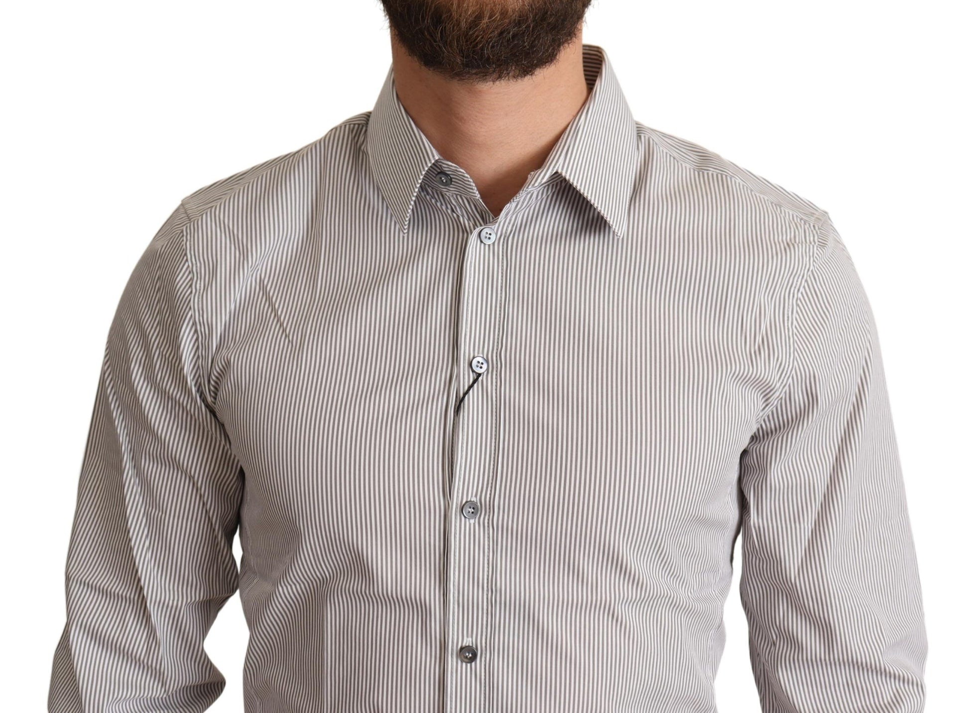 Elegant Gray Striped Slim Fit Dress Shirt