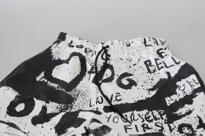 Elasticated Graffiti Print Cotton Shorts