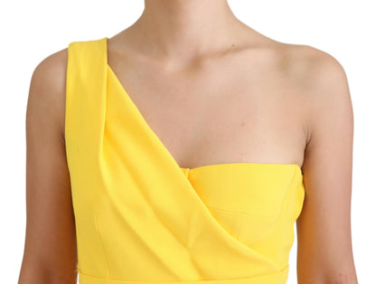 Elegant Yellow One-Shoulder Midi Dress