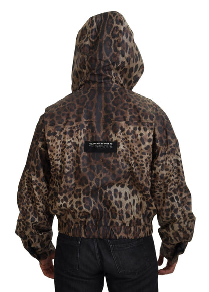 Elegant Leopard Print Hooded Jacket