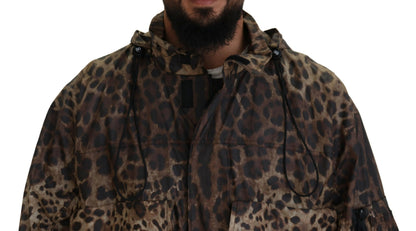 Elegant Leopard Print Hooded Jacket