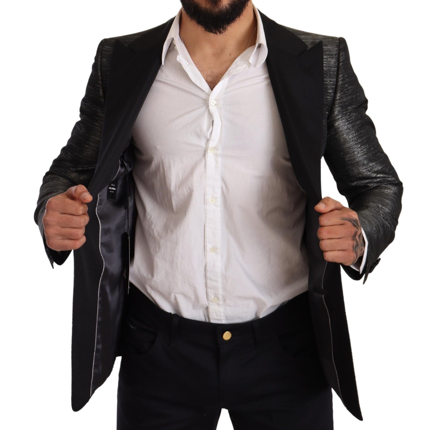 Metallic Gray Jacquard Slim Fit Blazer