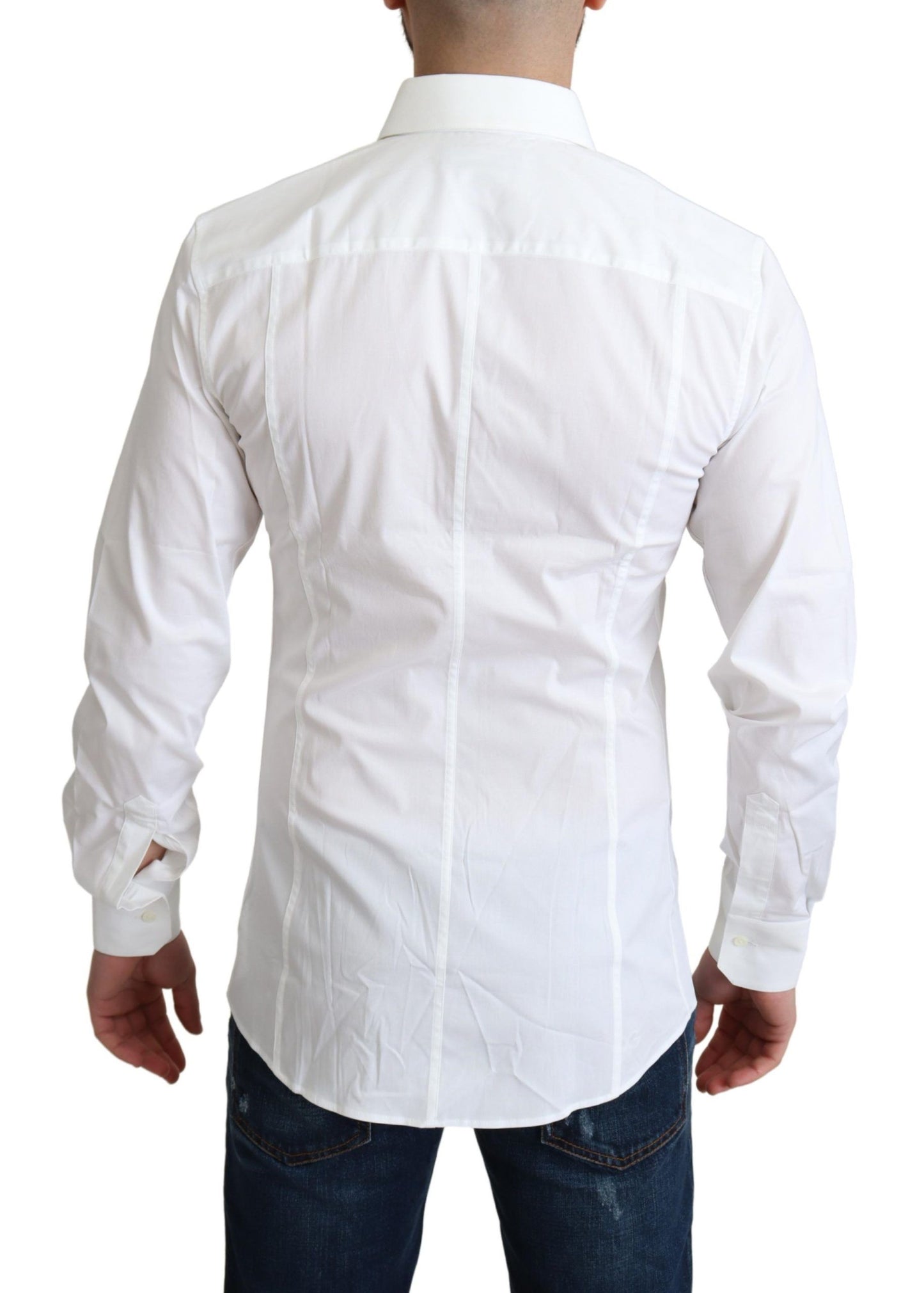 Elegant White Cotton Stretch Dress Shirt