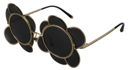 Chic Floral-Formed Black and Gold Sunglasses