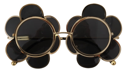 Chic Floral-Formed Black and Gold Sunglasses