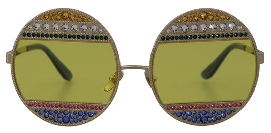 Crystal Embellished Gold Oval Sunglasses