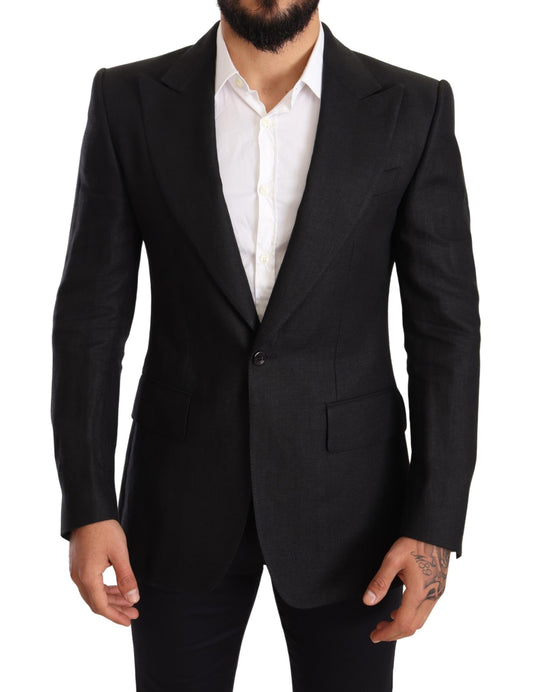Elegant Slim Fit Black Linen Blazer