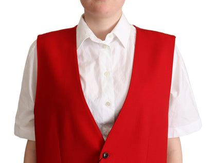 Elegant Red Virgin Wool Sleeveless Vest