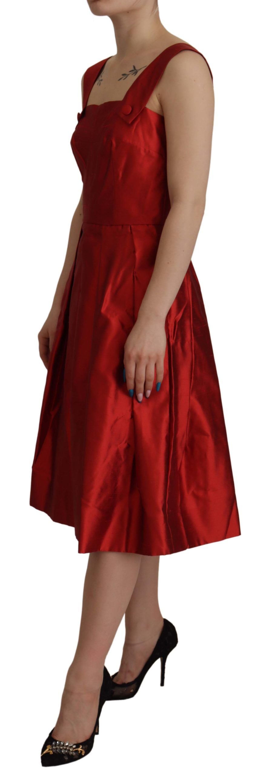 Radiant Red Silk A-Line Midi Dress