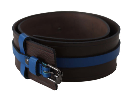 Elegant Brown Leather Belt with Blue Lining