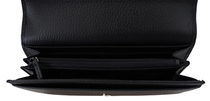 Elegant Black Leather Wallet with GG Snap Closure