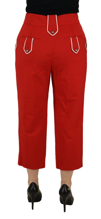 Elegant Red High-Waist Cropped Pants