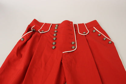 Elegant Red High-Waist Cropped Pants