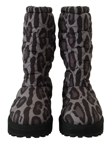 Elegant Gray Leopard Mid Calf Boots