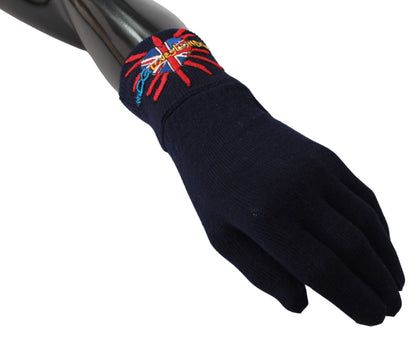 Blue Virgin Wool Unisex Gloves