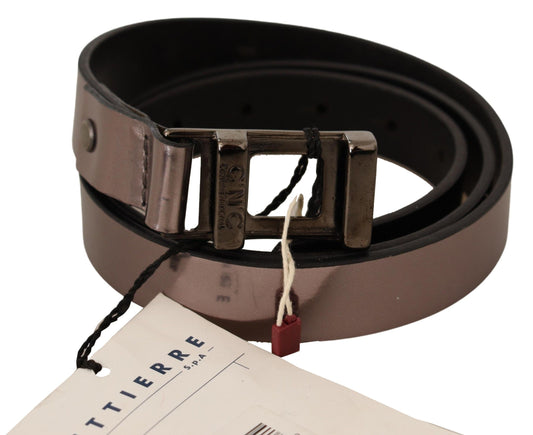 Chic Pink Metallic Leather Belt with Bronze Buckle