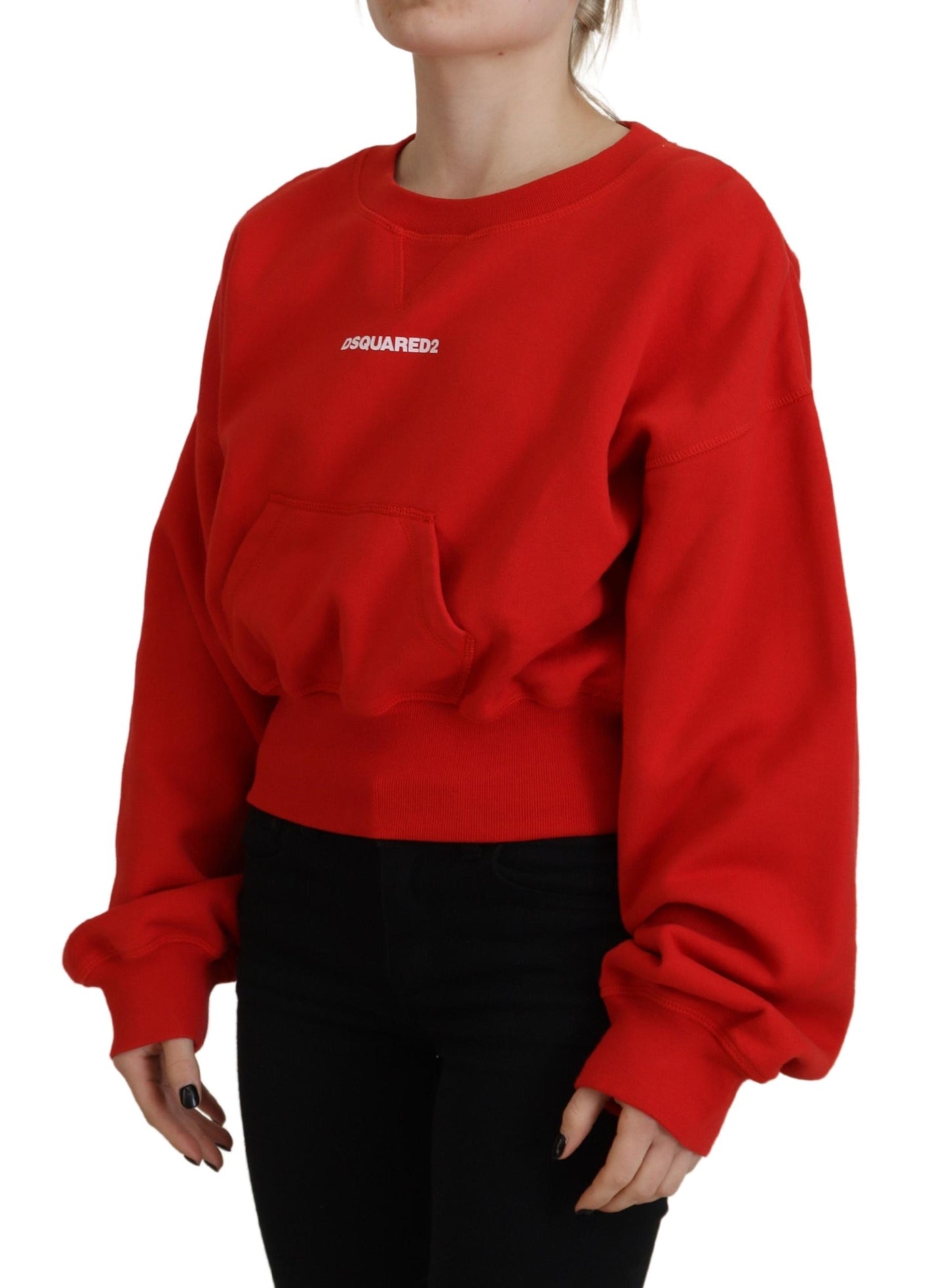 Red Logo Print Women Crew Neck Long Sleeve Sweater