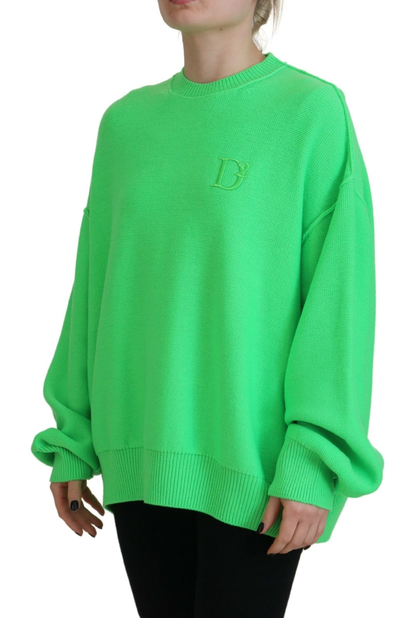 Green Logo Embroidery Women Long Sleeve Sweater
