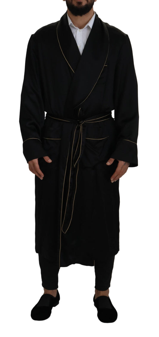 Elegant Black Silk Long Robe Coat