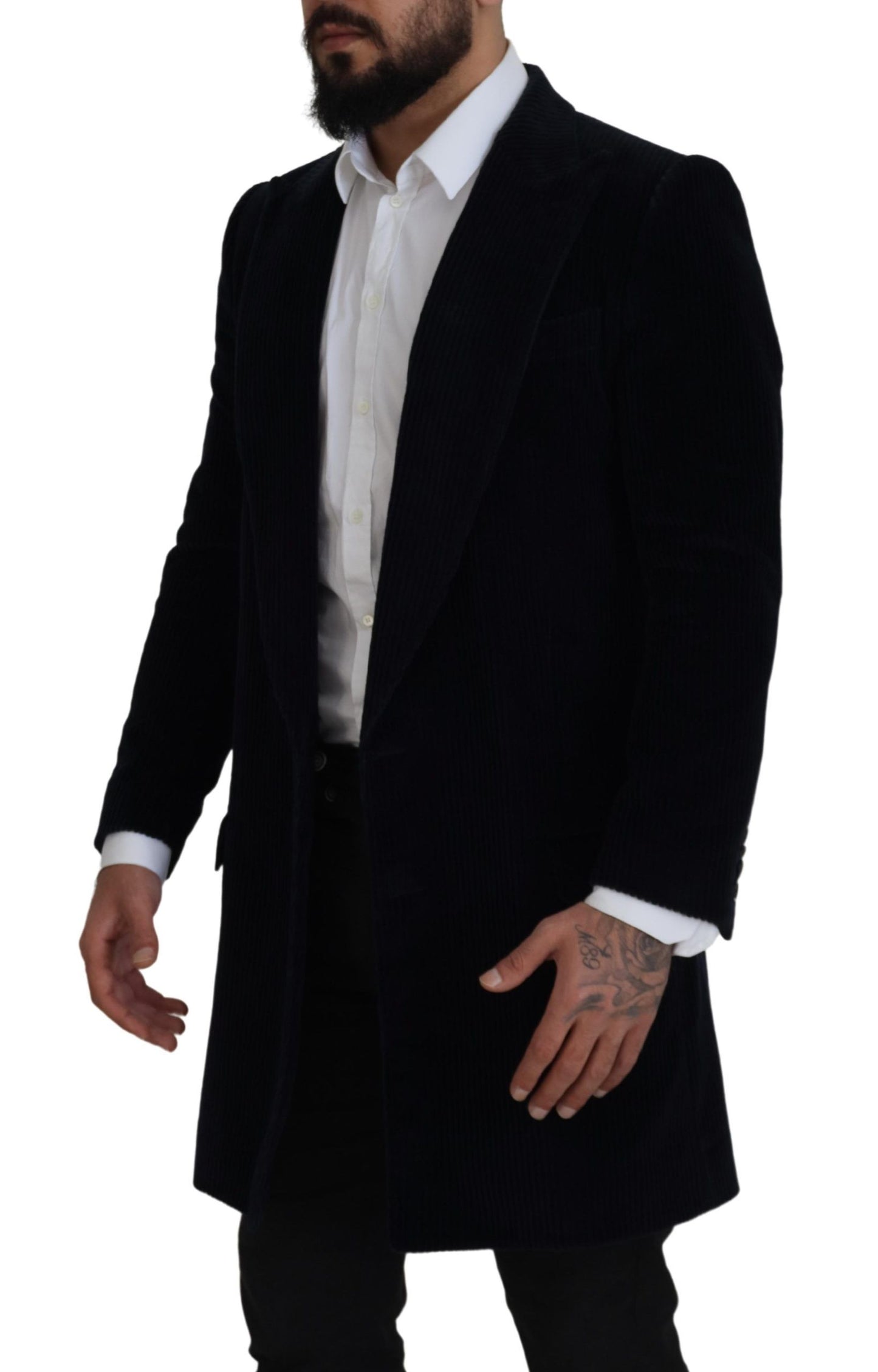 Elegant Black Cotton Long Cardigan Jacket