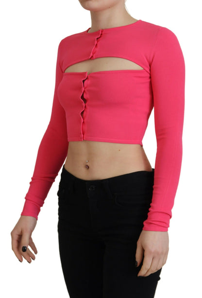 Pink Viscose Knit Open Chest Long Sleeves Top