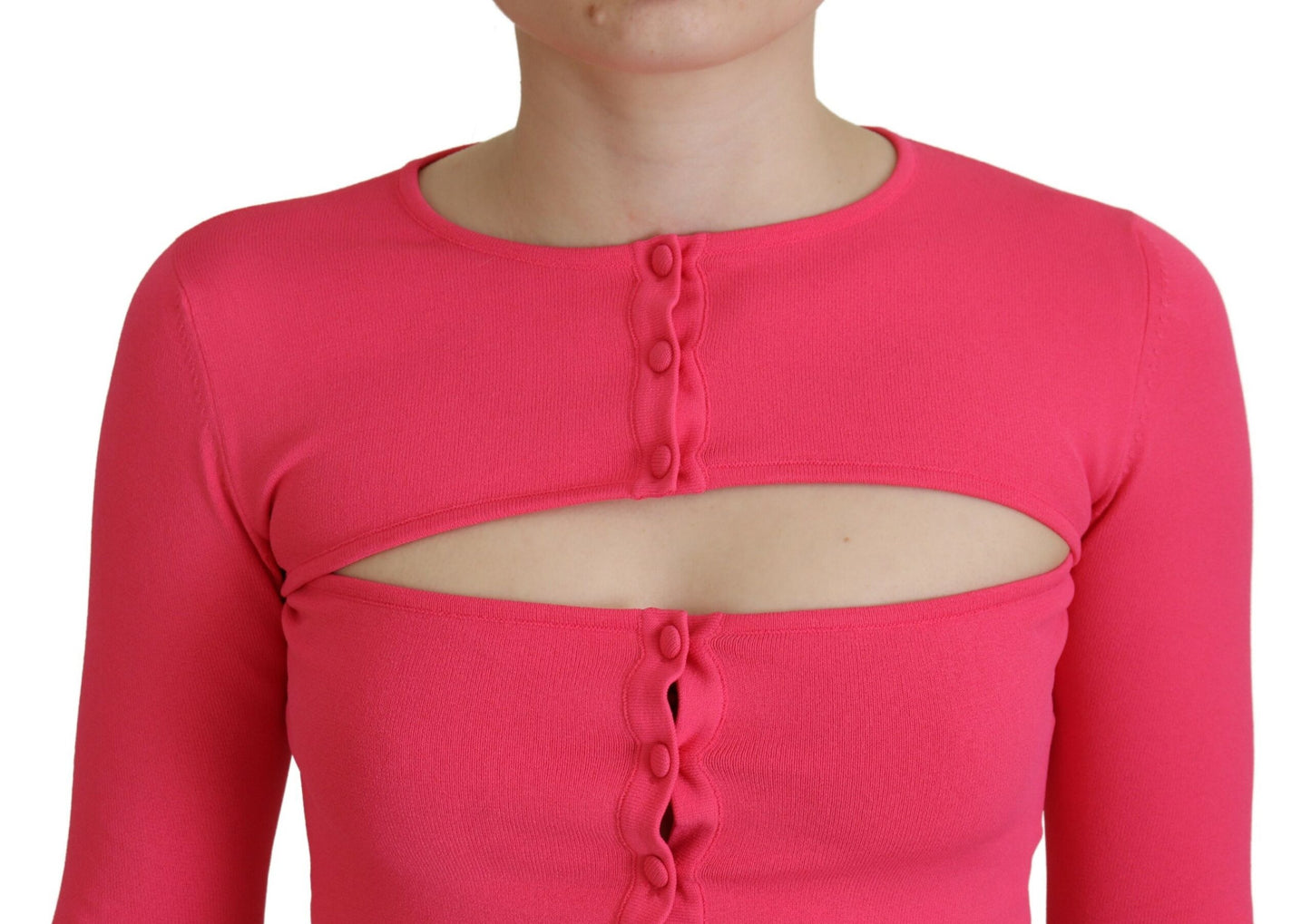 Pink Viscose Knit Open Chest Long Sleeves Top