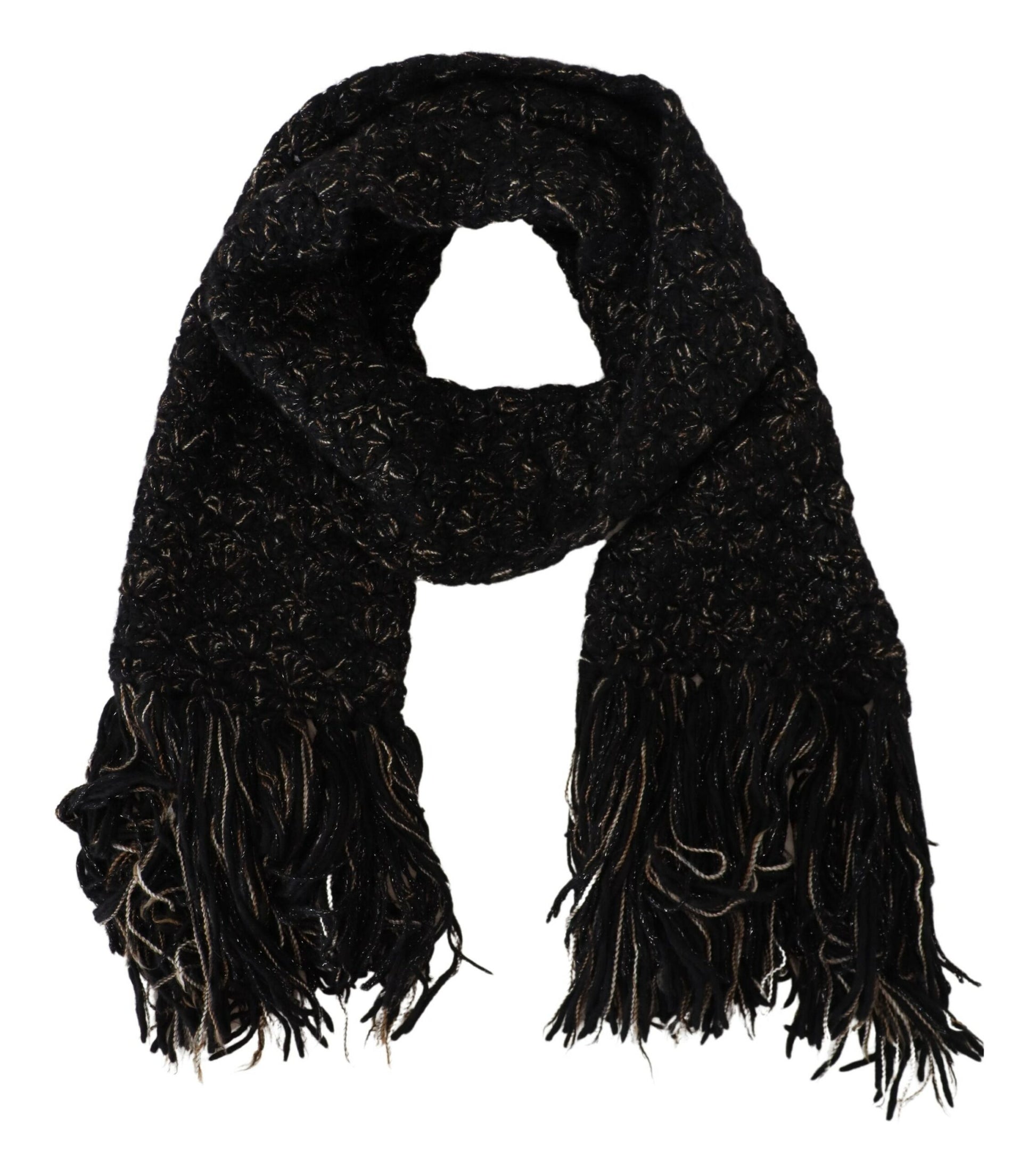 Elegant Virgin Wool Blend Black Scarf