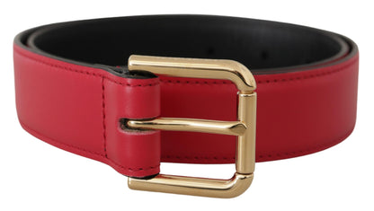 Elegant Red Leather Belt with Gold-Tone Buckle