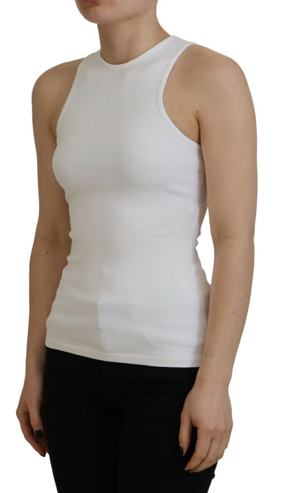 White Viscose Sleeveless Round Neck Tank T-shirt