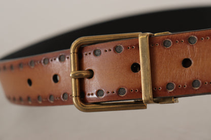 Elegant Brown Leather Belt with Brass Buckle