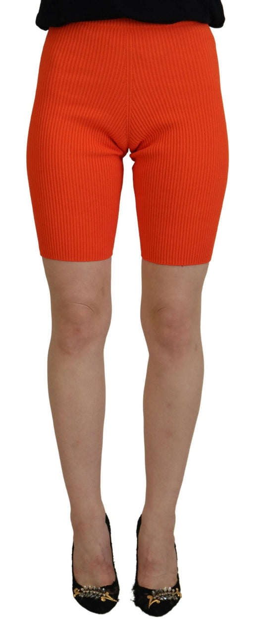 Orange Viscose Mid Waist Slim Fit Bermuda Shorts