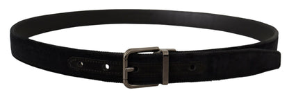 Elegant Black Leather Belt with Silver Tone Buckle